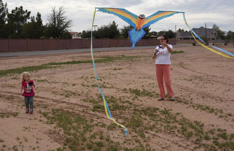 Jen and Priya flying a kite