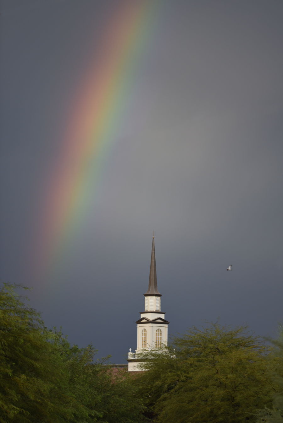 Rainbow over the church temple